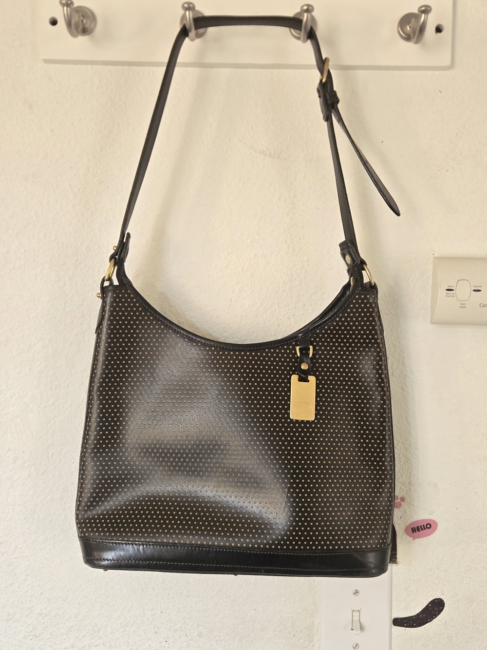 Dooney & Bourke Black Studded Hobo Shoulder Bag with Gold Tag